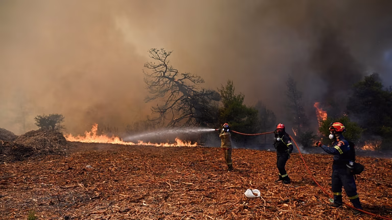 Helicópteros y bomberos combaten un rápido incendio forestal cerca de Atenas